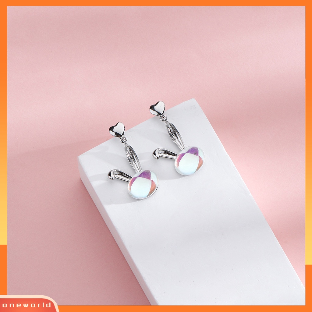 [WOD] 1pc Anting Tusuk Bunny Head Heart Faux Moonstone Ada Peradangan Ringan Hias Telinga Tembaga Anti Karat Anting Gantung Untuk Pacaran