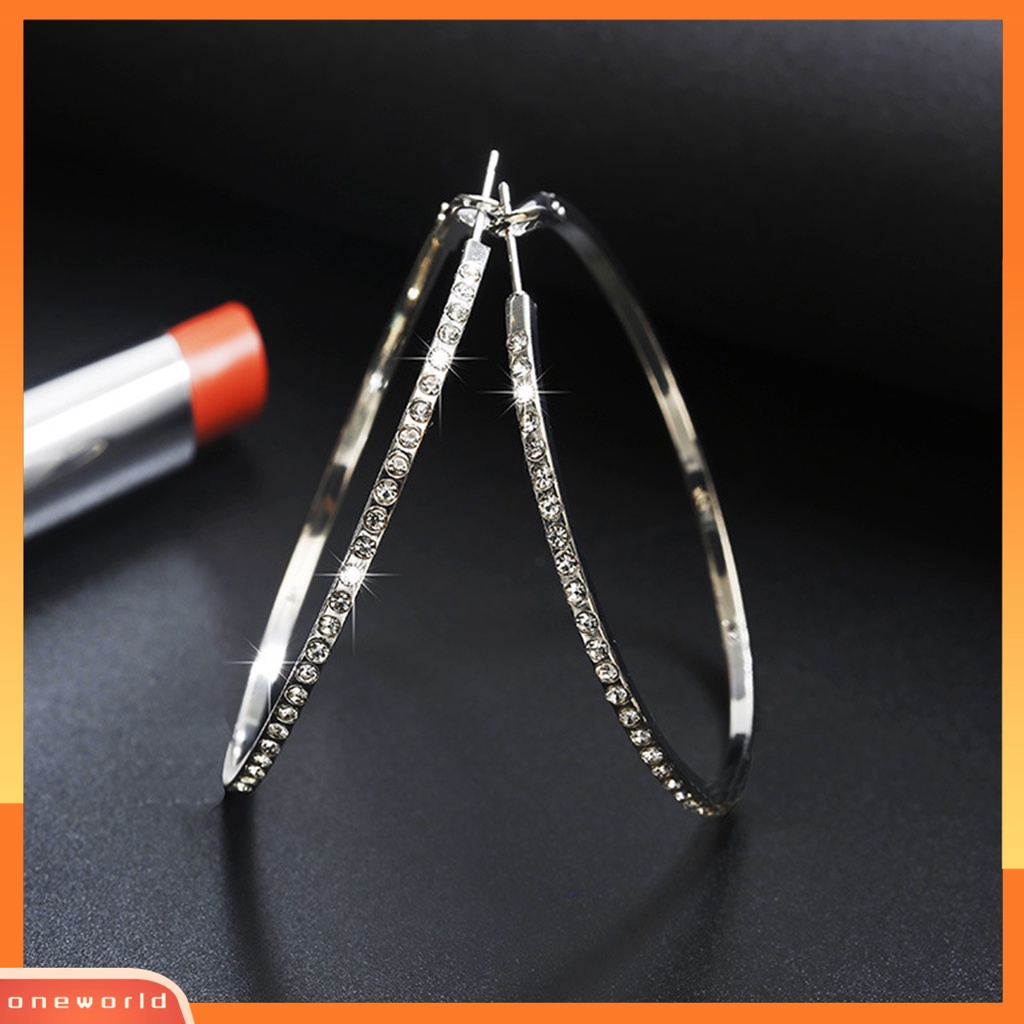 [WOD] 1pasang Anting Lady Hoop Berlian Imitasi Bulat Ringan Berkilau Wanita Earrings Untuk Belanja