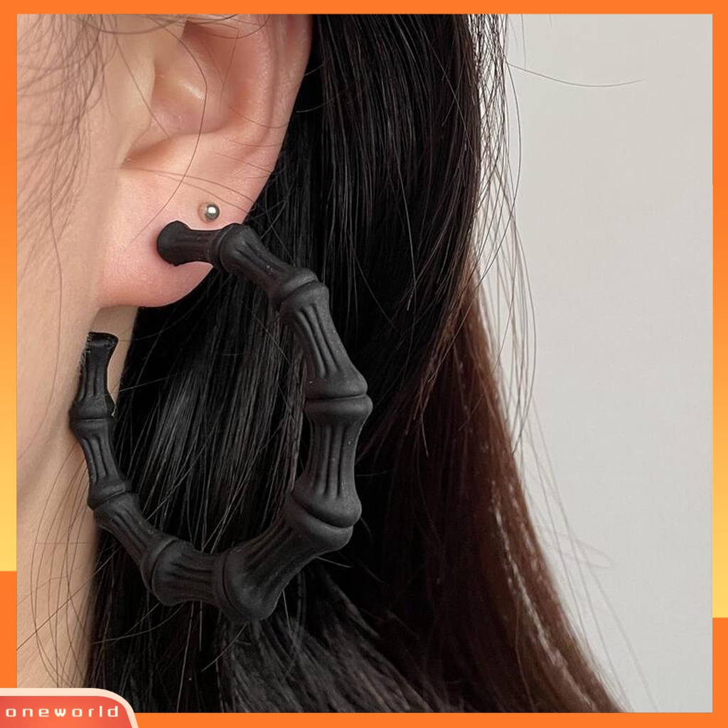 [WOD] 1pasang Anting Hoop Geometris Berbentuk C Tindik Cat ing Liontin Berdandan Tahan Luntur Anting Hoop Lingkaran Bambu Besar Untuk Kehidupan Sehari-Hari