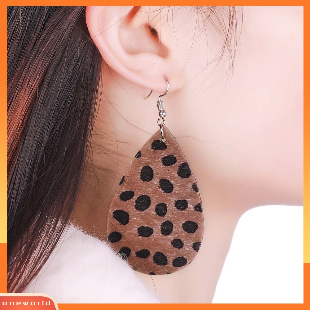 [WOD] Wanita Leopard Print Teardrop Menjuntai Kulit Imitasi Kait Anting Perhiasan Hadiah