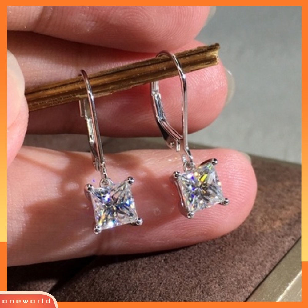 [WOD] Fashion Wanita Putri Potong Cubic Zirconia Menjuntai Leverback Earrings Perhiasan Hadiah