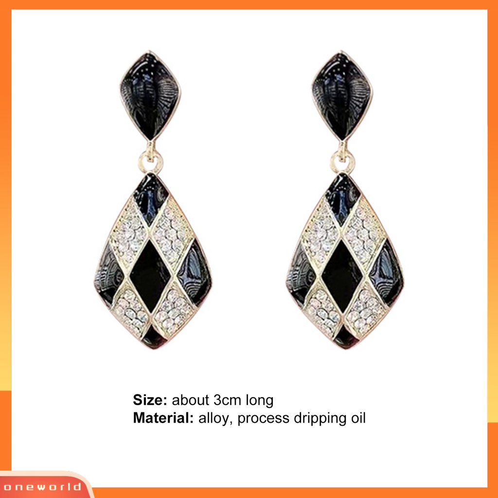 [WOD] 1pasang Anting Wanita Warna Kontras Bentuk Belah Ketupat Berlian Imitasi Anti Alergi Drop Earrings Untuk Hadiah