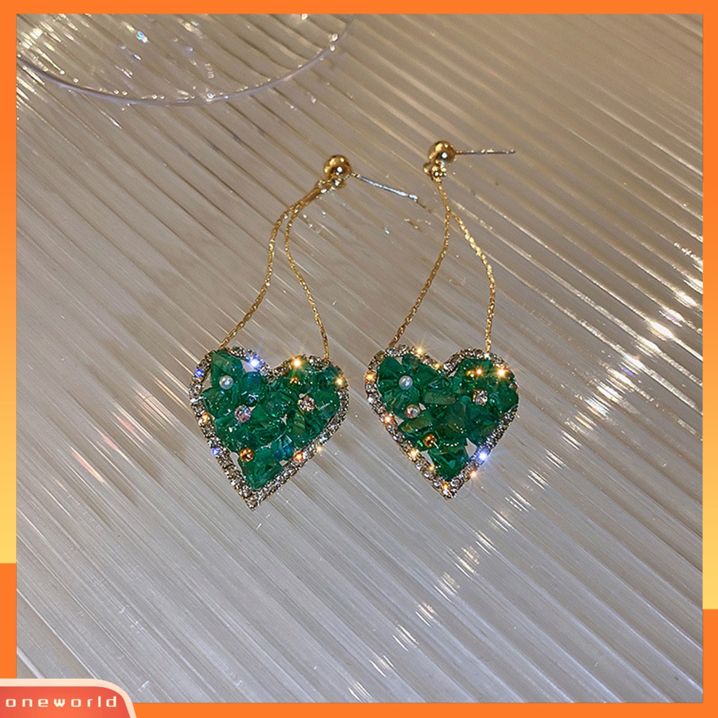 [WOD] 1pasang Anting Wanita Bentuk Hati Kristal Imitasi Tahan Lama Shiny Drop Earrings Untuk Hadiah