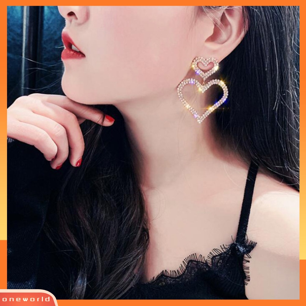 [WOD] Wanita Elegan Berlian Imitasi Jantung Teardrop Menjuntai Ear Drop Earrings Perhiasan Pesta