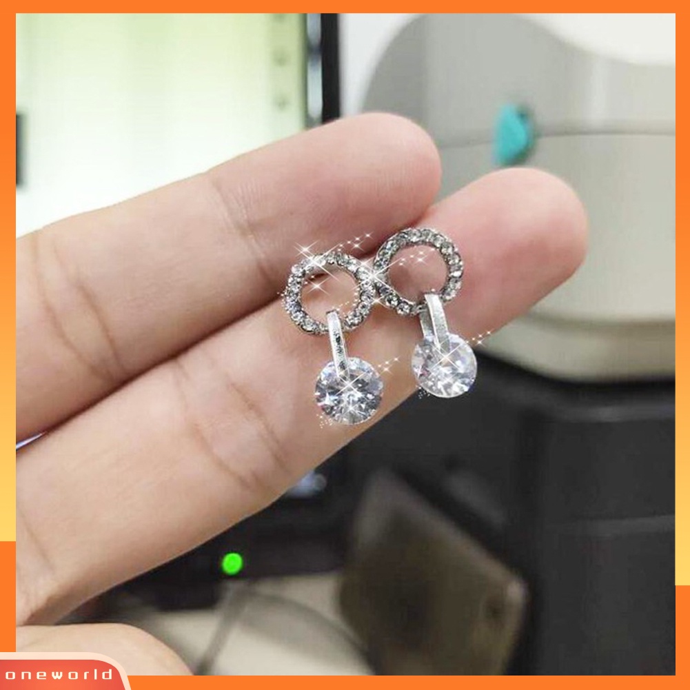 [WOD] Wanita Fashion Cubic Zirconia Menjuntai Bulat Stud Earrings Perhiasan Perjamuan Pernikahan