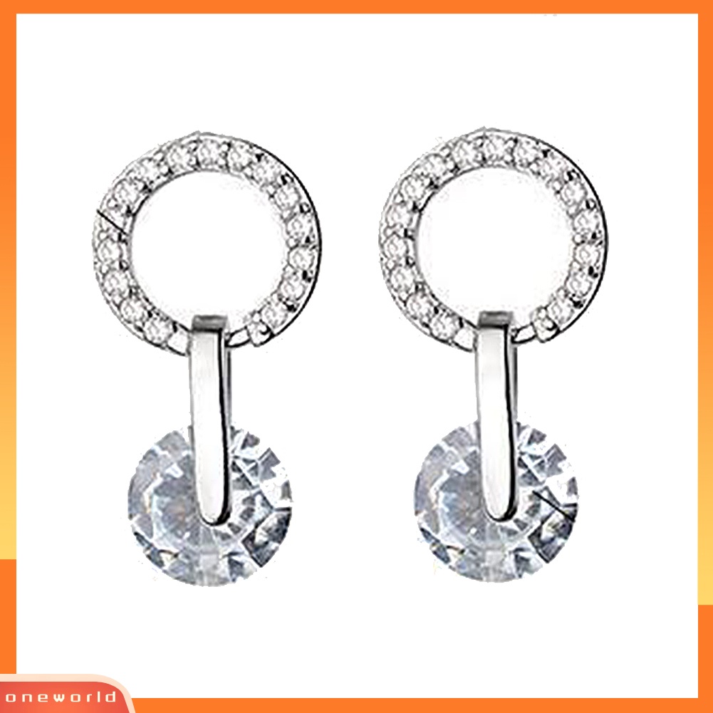 [WOD] Wanita Fashion Cubic Zirconia Menjuntai Bulat Stud Earrings Perhiasan Perjamuan Pernikahan