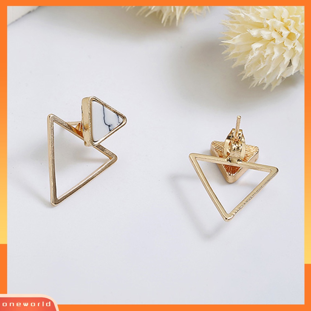 [WOD] Sederhana Wanita Ganda Segitiga Berongga Liontin Jaket Telinga Stud Earrings Perhiasan