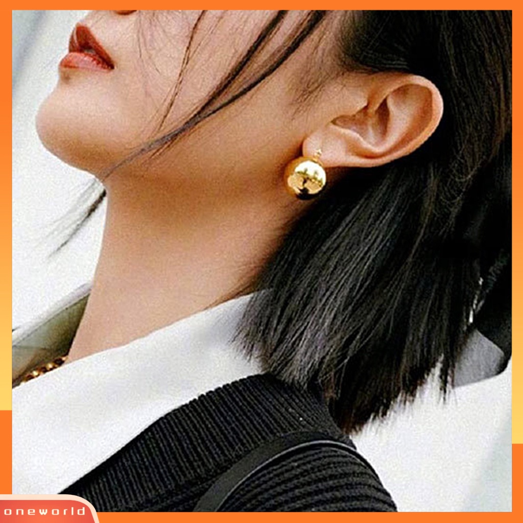 [WOD] 1pasang Anting Wanita Bentuk Bola Temperamen Indah Punk Anting Hoop Bulat Perhiasan Hadiah