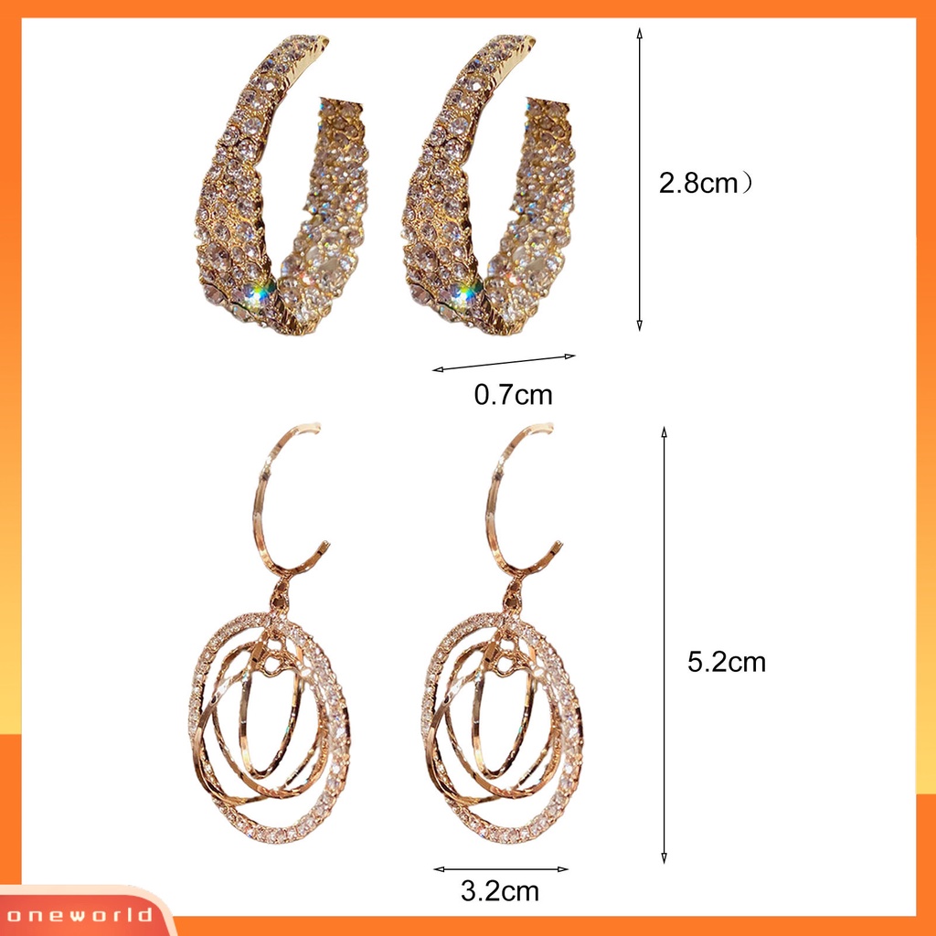 [WOD] 1pasang Anting Hoop Berlian Imitasi Mengkilap Hias Indah Bulat Geometris Ringan Menjuntai Anting Hadiah Pernikahan