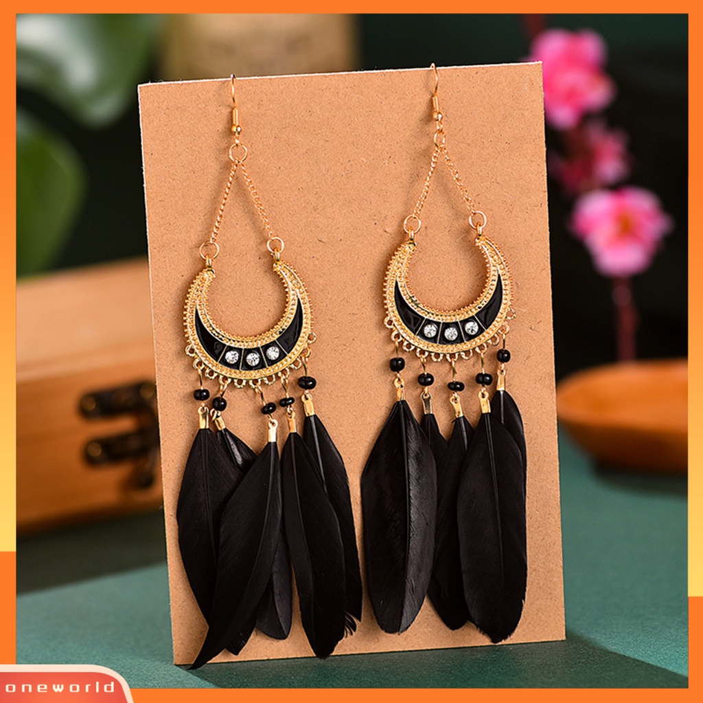 [WOD] 1pasang Lady Drop Anting Gaya Bohemia Etnik Bulu Sintetis Indah Lady Boho Menjuntai Anting Prom Perhiasan