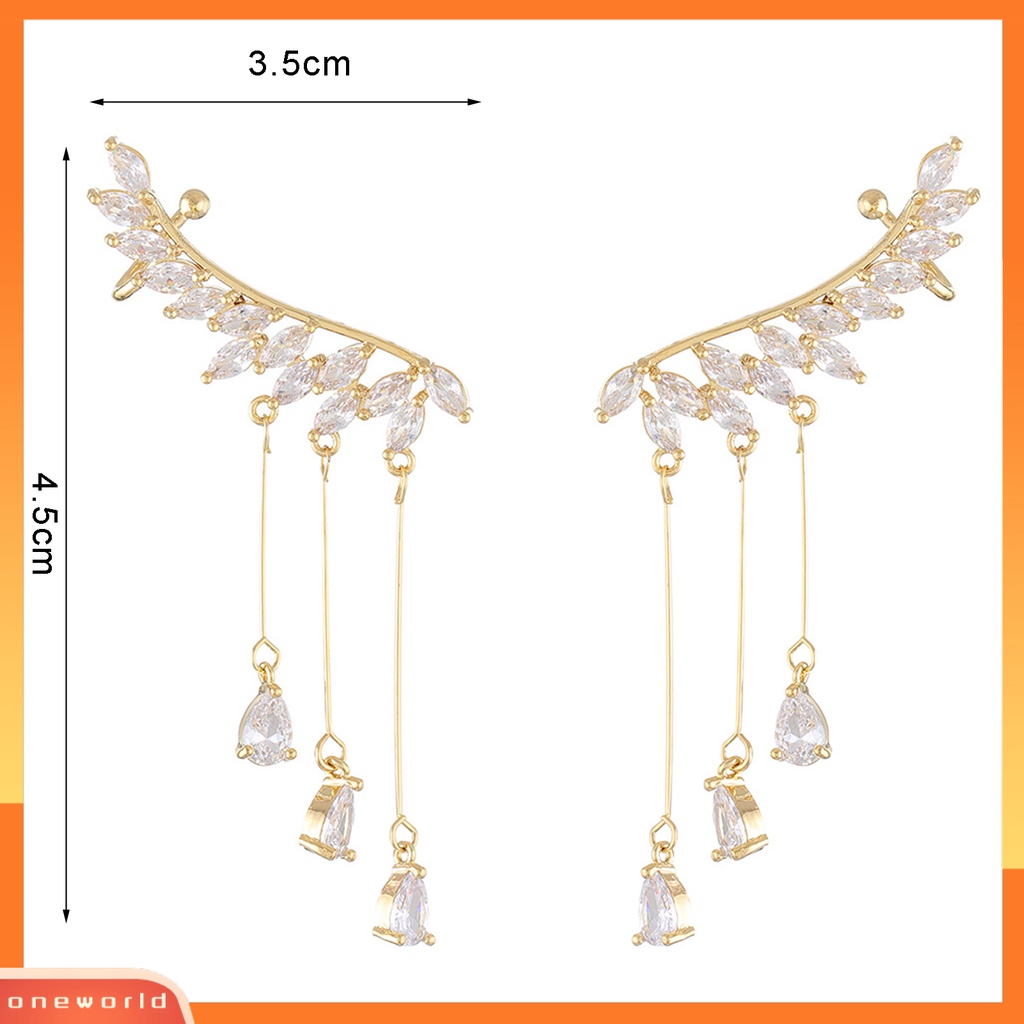 [WOD] 1pasang Wanita Linear Anting Indah Cubic Zirconia Bling Rumbai Bentuk Sayap Drop Earrings Anting Pengantin