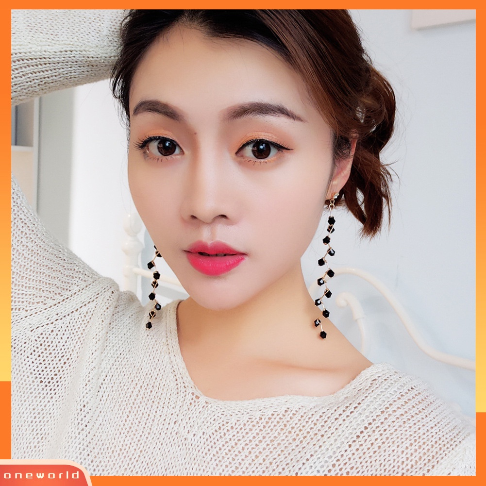 [WOD] Wanita Desain Anggur Manik-Manik Berlian Imitasi Menjuntai Panjang Stud Earrings Fashion Perhiasan