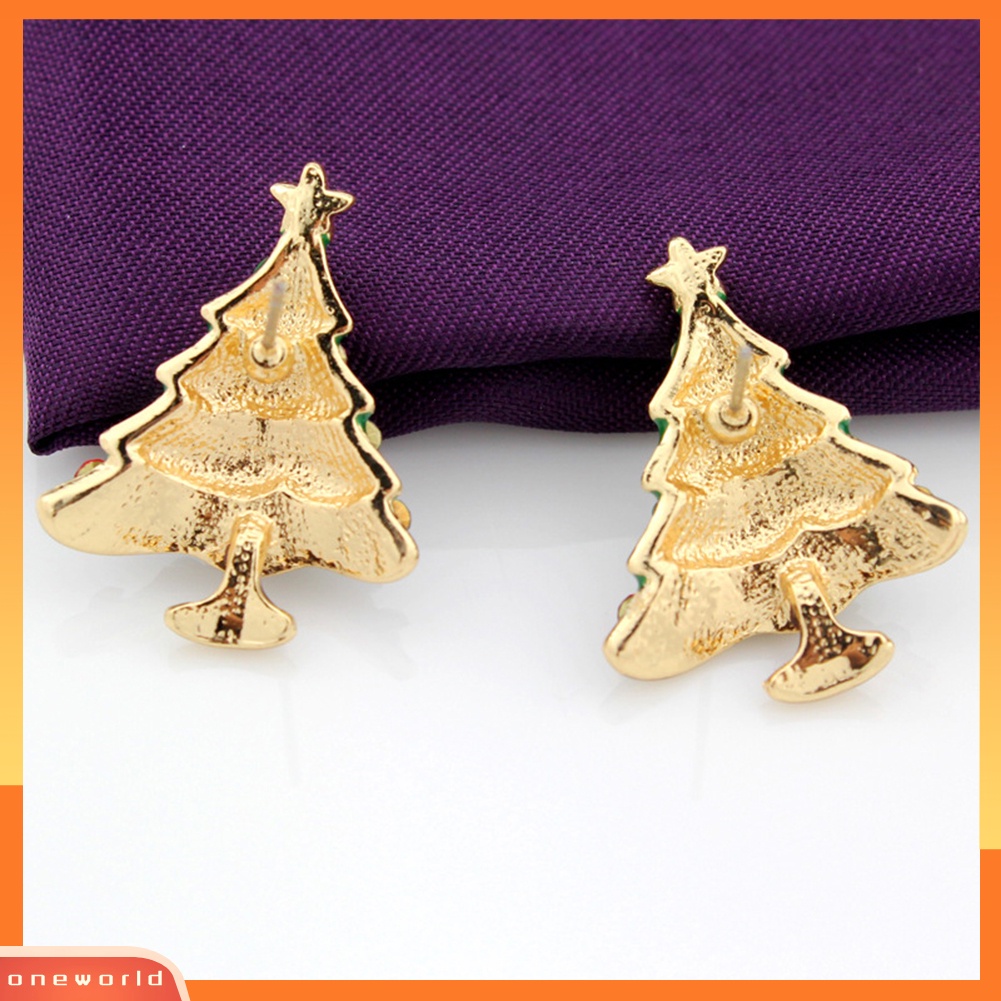 [WOD] Mode Pohon Natal Multicolor Berlian Imitasi Ear Stud Earrings Perhiasan Aksesori