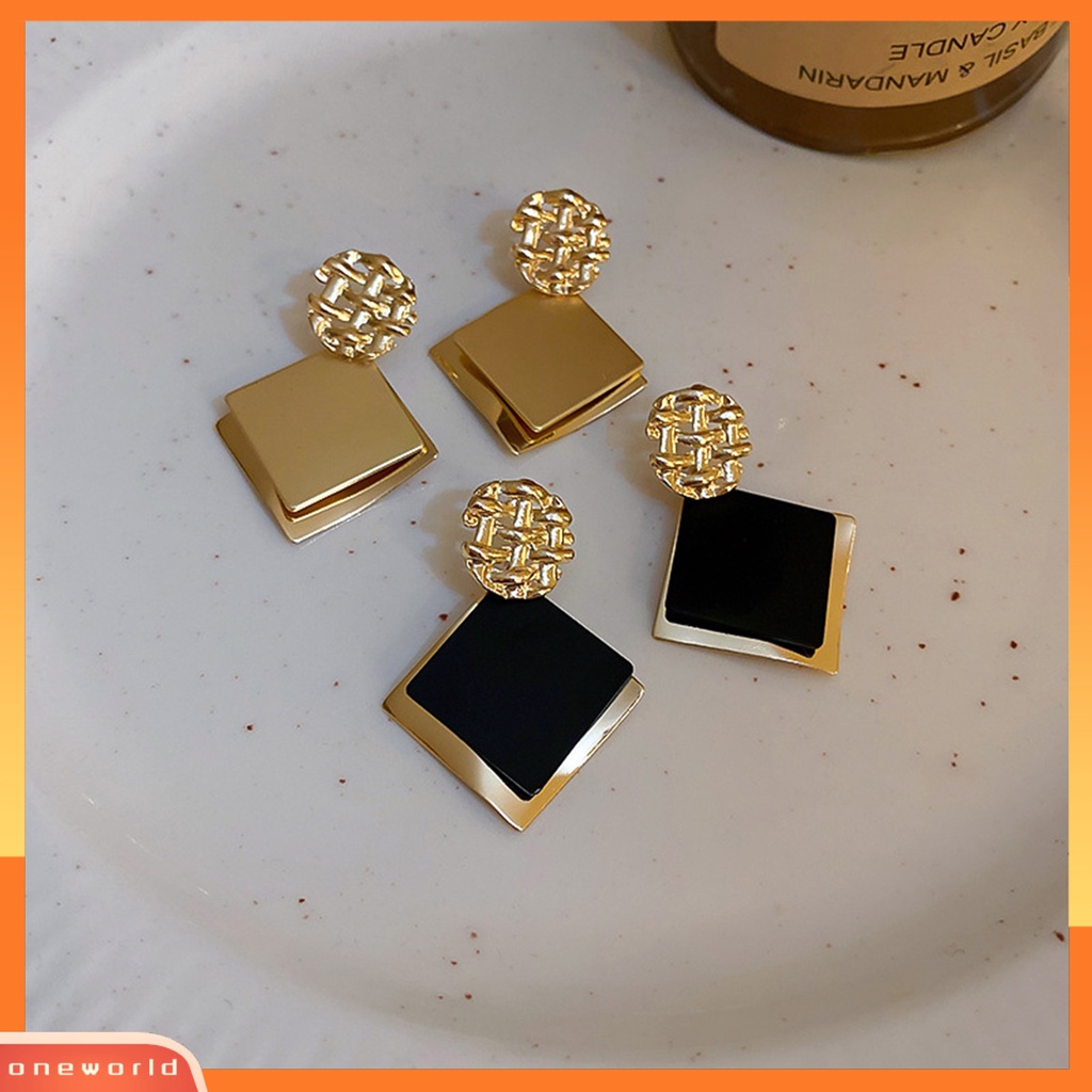 [WOD] 1pasang Anting Wanita Perhiasan Geometris Electroplating Bright Luster Stud Earrings Untuk Pakaian Sehari-Hari