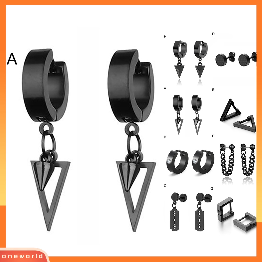 [WOD] 1pc Pria Stud Anting Warna Solid Gaya Punk Multi Bentuk Gothic Tidak Ada Peradangan Pria Menjuntai Anting Hadiah