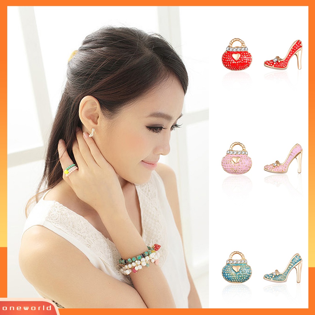 [WOD] Gadis Berlian Imitasi Asimetris Tas High-heeled Shoe Ear Studs Women Earrings Charm