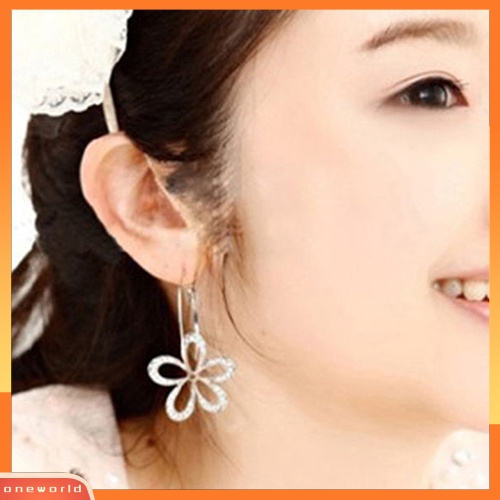 [WOD] Wanita Fashion Lucu Berongga Bunga Hoop Anting Menjuntai Berlian Imitasi Eardrop Perhiasan