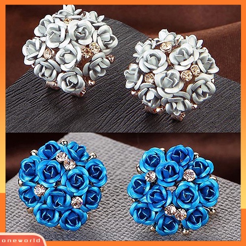 [WOD] Wanita Gadis Perhiasan Elegan Bunga Mawar Kristal Berlian Imitasi Ear Stud Earrings