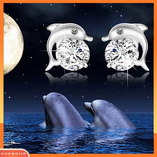 [WOD] Wanita Indah Dolphin Berlian Imitasi Mata Stud Anting Tindik Perhiasan Charms