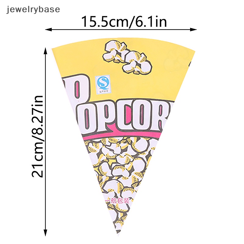 [jewelrybase] 50pcs Kantong Popcorn Kertas Berbentuk Kerucut Segitiga Bungkus Popcorn Traktir Kantong Butik