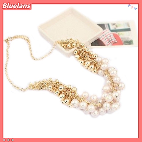 [BLS] Wanita Fashion Multilayer Mutiara Imitasi Choker Kerah Bib Statement Chain Necklace