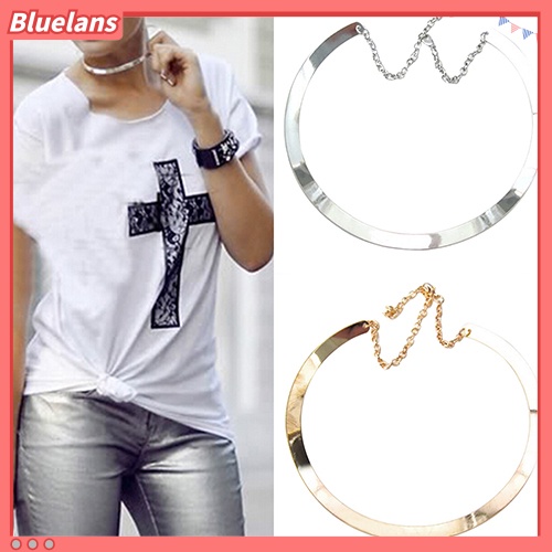 [BLS] Gadis Tipis Kerah Cermin Kalung Logam Mengkilap Choker Perhiasan Lingkaran Berlapis Emas Perak