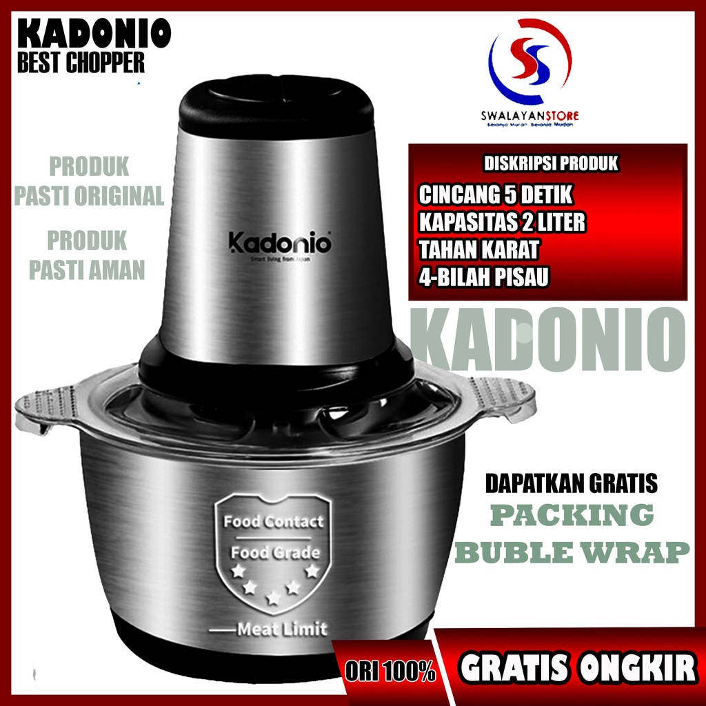 Blender Daging KADONIO Chopper Stainless 2L Penggiling Daging Multifungsi Meat Grinder KL-FB01