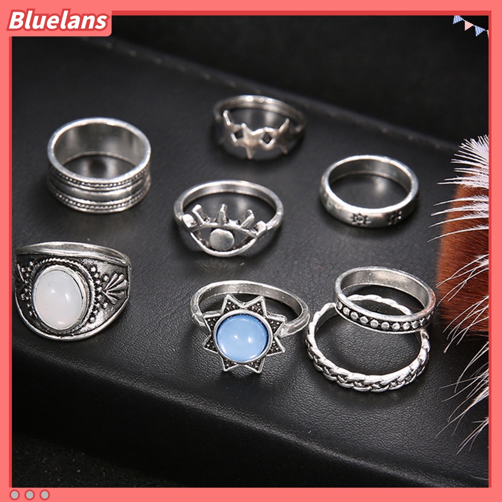 [BLS] 7pcs /Set Bohemian Wanita Mata Bintang Faux Gemstone Kunckle Midi Jari Cincin Perhiasan