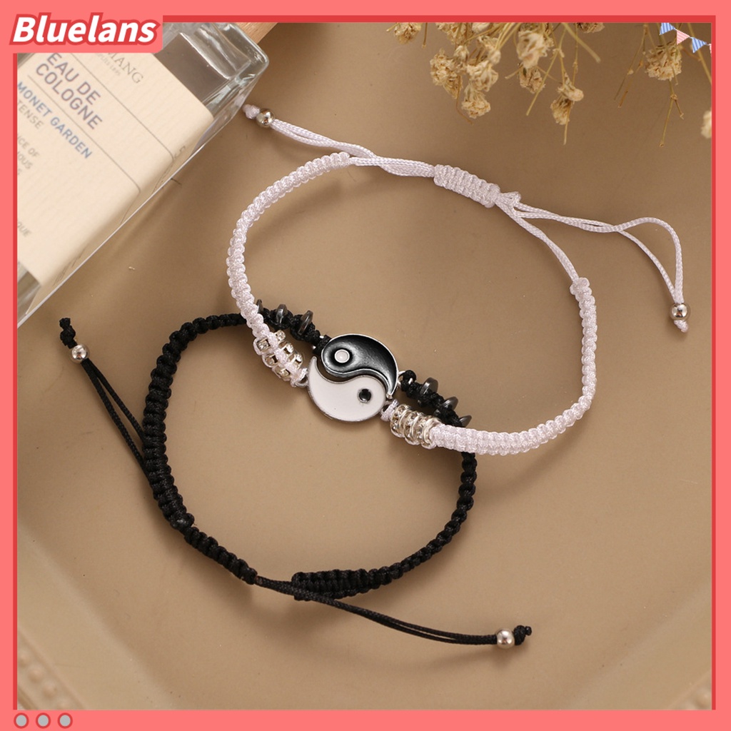 [BLS] 2pcs Gelang Couple Adjustable Bahan Alloy Anti Karat Tidak Luntur Gaya Gelang Liontin Untuk Wanita