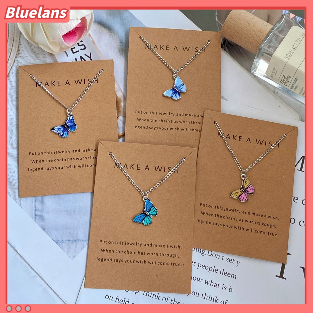 [BLS] Wanita Kalung Hidup Indah Tepi Halus Dipoles Kupu-Kupu Bentuk Pacaran Leher Rantai Aksesori Perempuan