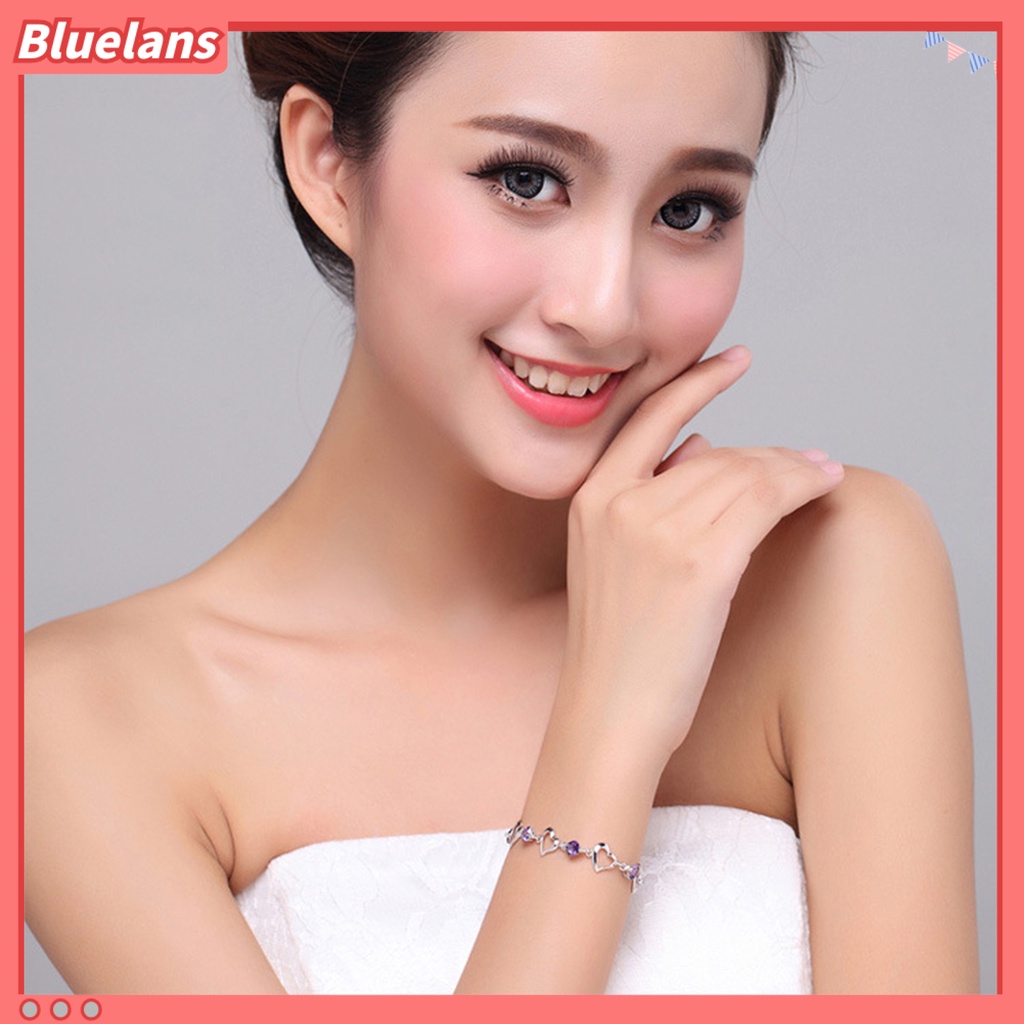 [BLS] Wanita Gelang Adjustable Berlian Imitasi Mengkilap Bertatahkan Perak Berlapis Kilau Terang Hias Hadiah Wanita Berongga-out Jantung Pesona Gelang Fashion Perhiasan