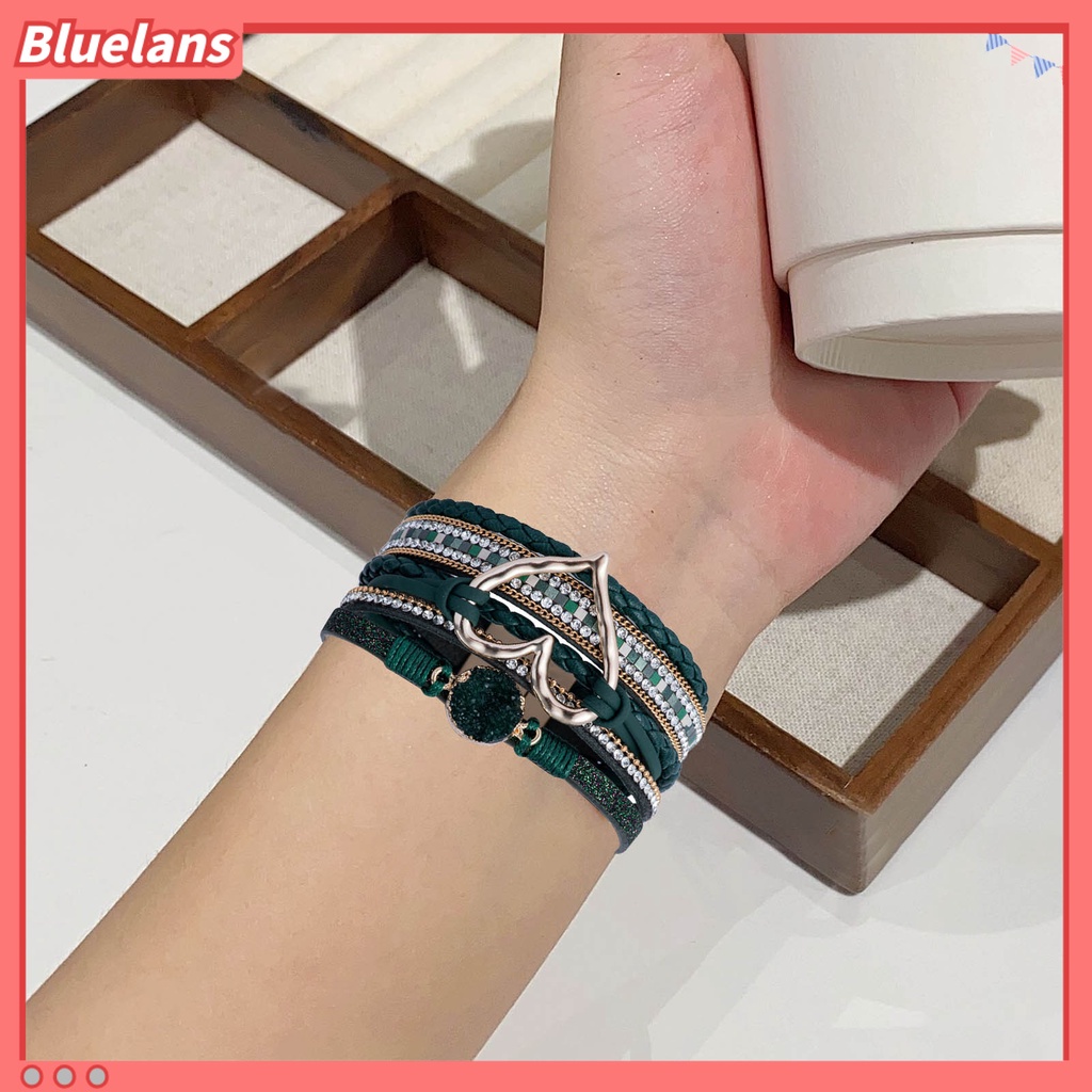 [BLS] Wanita Gelang Kulit Imitasi Cinta Hati Pesona Multi-layer Bohemia Resin Batu Hadiah Dikepang Punk Gadis Manset Bangle Fashion Perhiasan