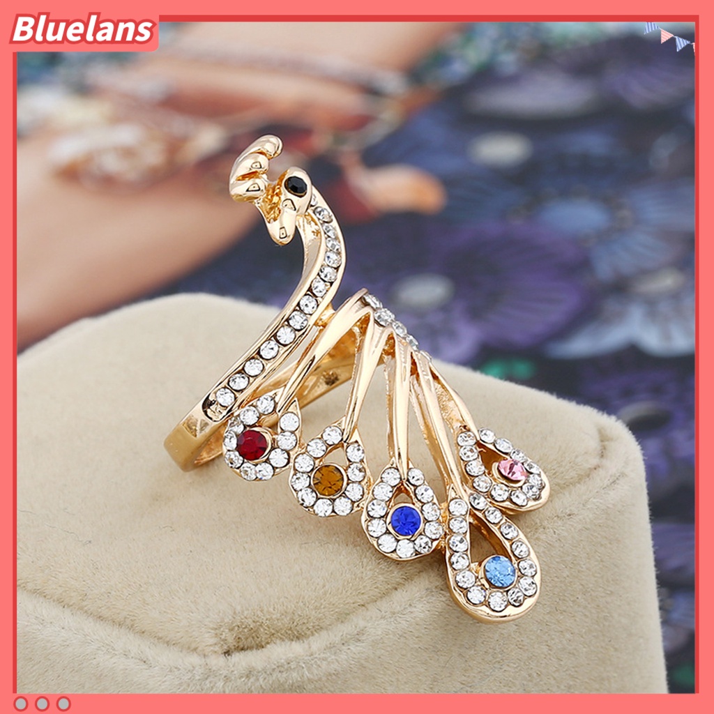 [BLS] Knuckle Ring Shiny Rhinestone Peacock Charming Wanita Gadis Elegan Hewan Jari Cincin Perhiasan Aksesoris