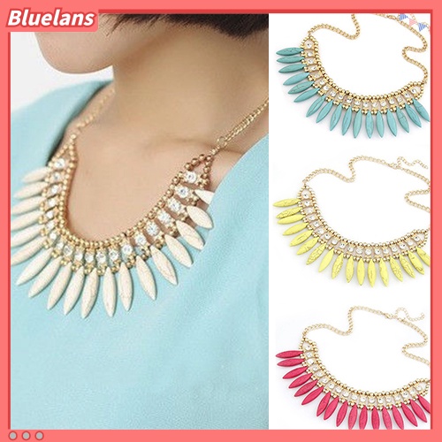 [BLS] Wanita Vintage Daun Berlian Imitasi Liontin Pernyataan Bib Kerah Kalung Hadiah Xmas