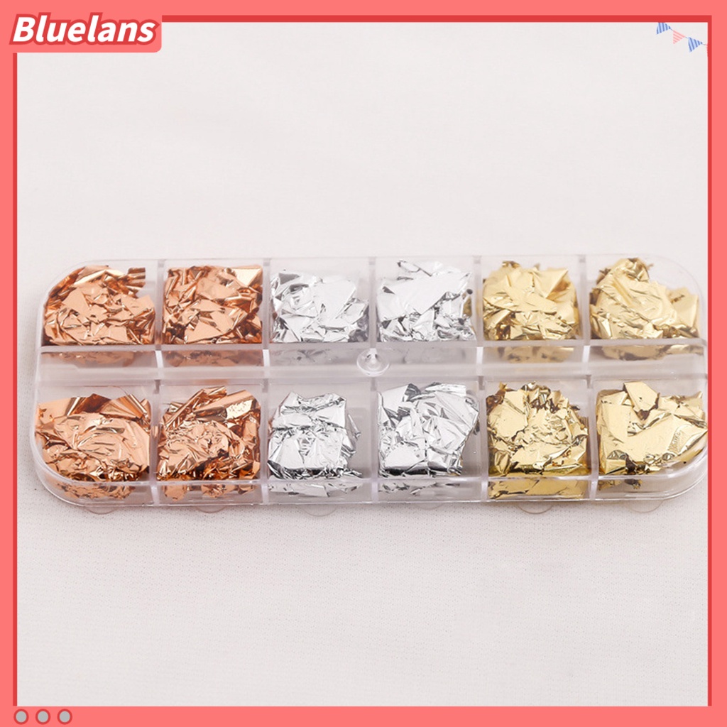 [BLM] 12grids /Box Manicure Foil Decal Anti Luntur Multifungsi Nice-looking Nail Art Kertas Foil Warna Emas Untuk Wanita