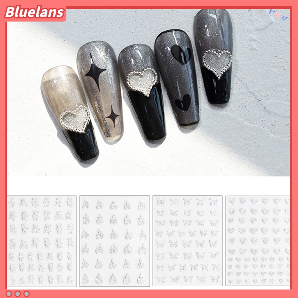 [BLM] Stiker Hati Mengkilap Gambar Hidup DIY Aneka Bentuk Flash Silver Nail Art Sticker Untuk Wanita