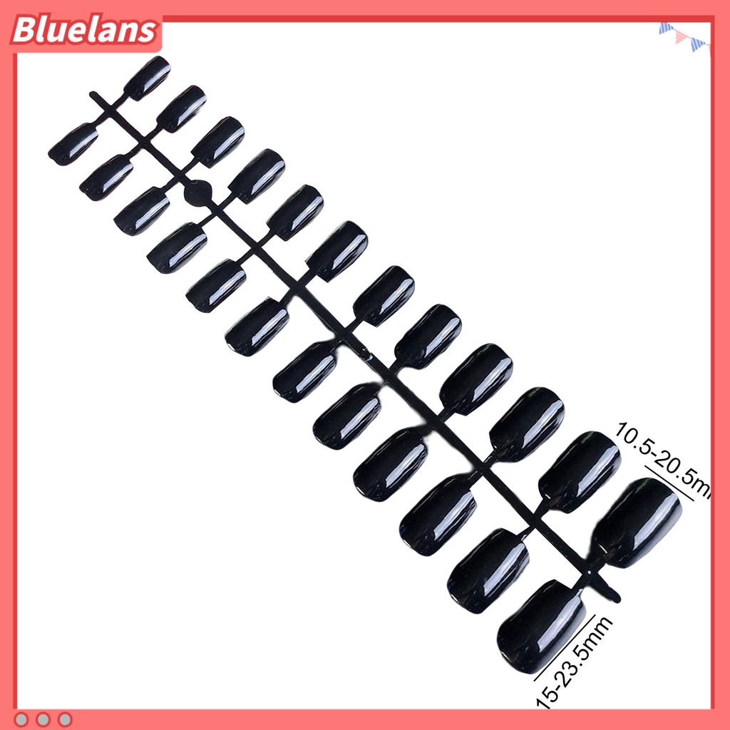 [BLM] 24pcs /Set Kuku Palsu Tahan Lama Penuh Penutup Memudar Tinggi Gloss DIY Warna Solid Kepala Datar Panjang Dilapisi Kuku Palsu Tip Pasokan Wanita