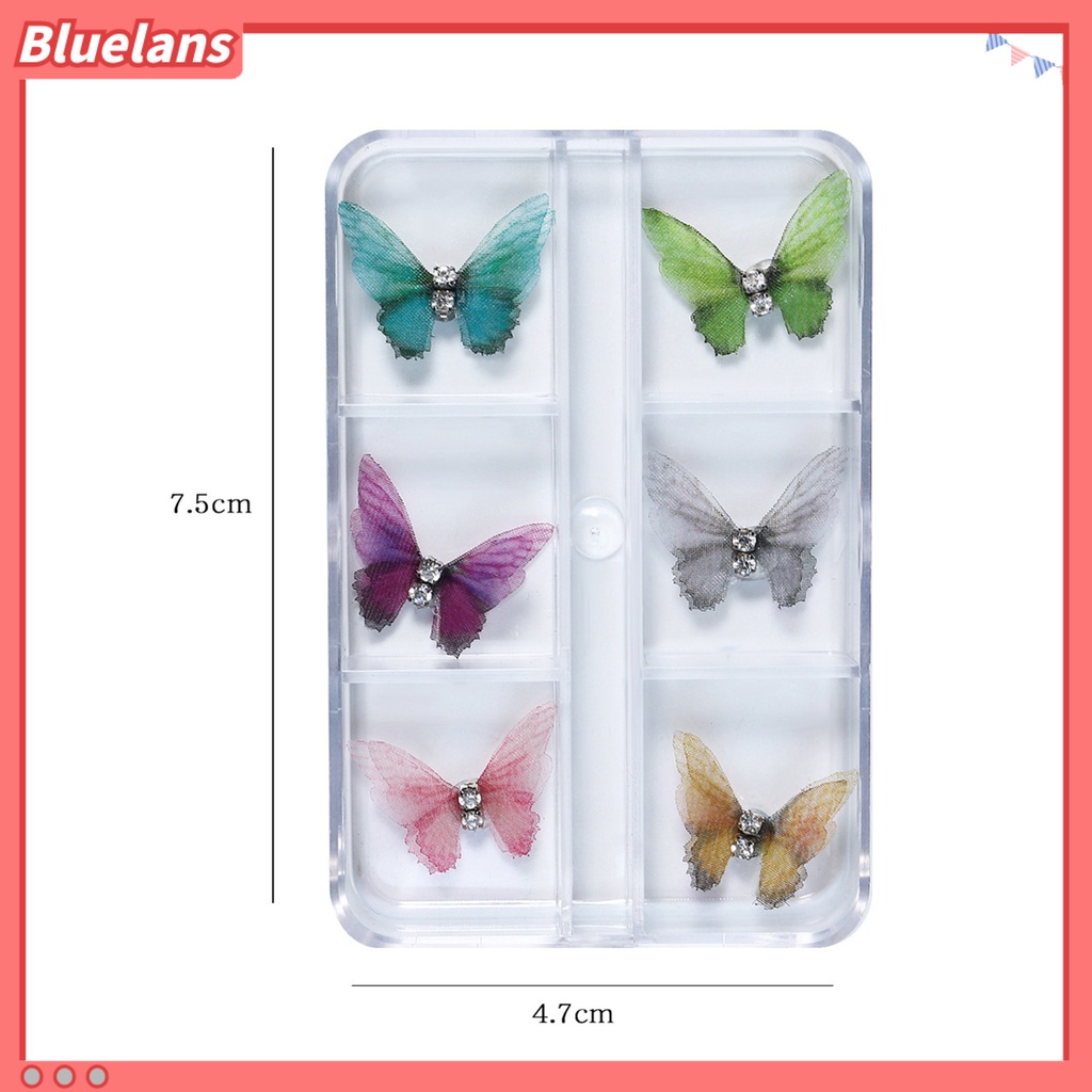 [BLM] 6pcs Dekorasi Kuku 3D Tampilan Realistis Warna Vibrant Mempesona Efek Visual Aplikasi Lebar Dapat Dilepas Aksesoris Nail Art Butterfly 3D Dekorasi Kuku Untuk Salon Kuku