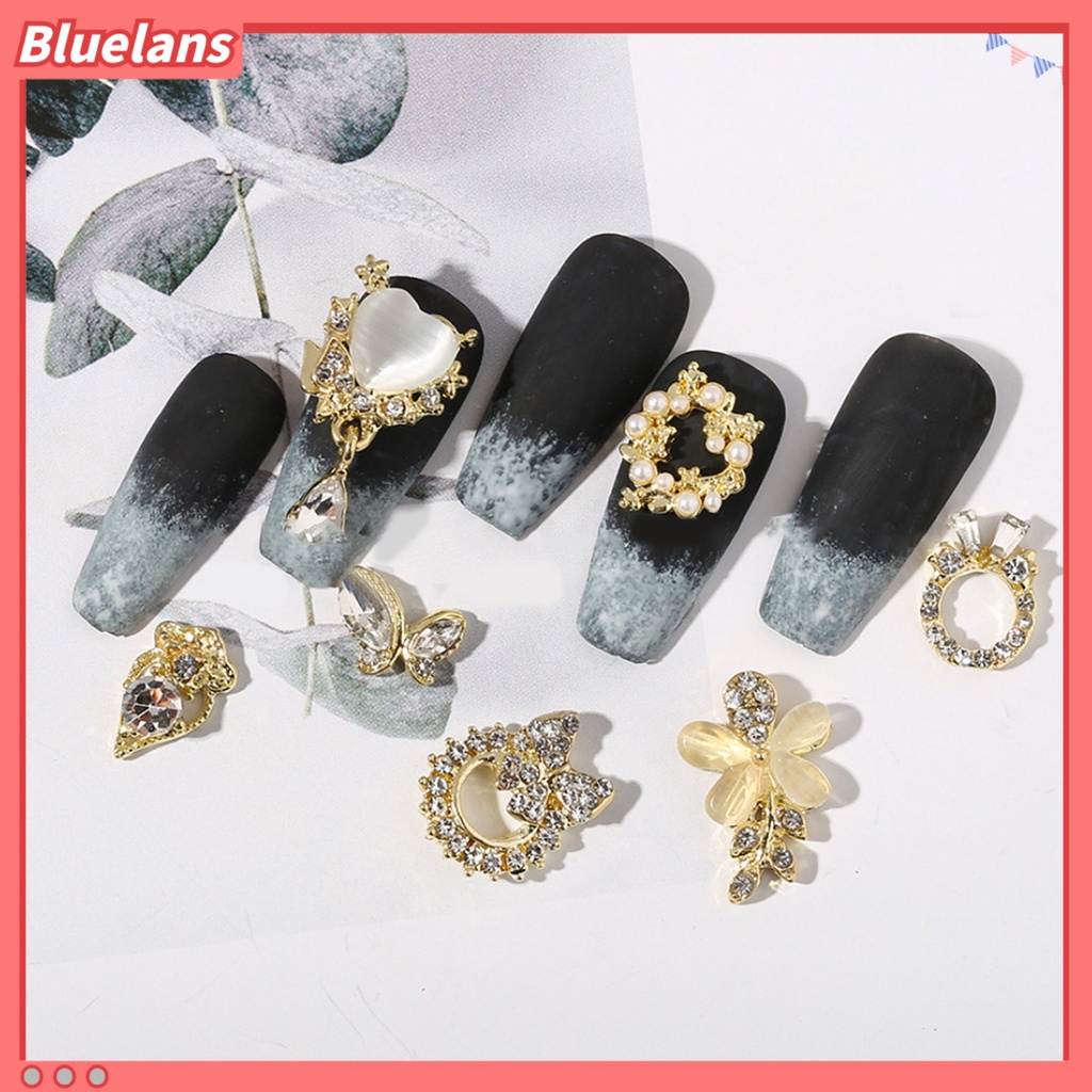 [BLM] 10pcs Manicure Decor Tiga Dimensi Bersinar Mempesona Efek Visual DIY Alloy Butterfly Heart Water Drop Garland Nail Charm Nail Salon Supply