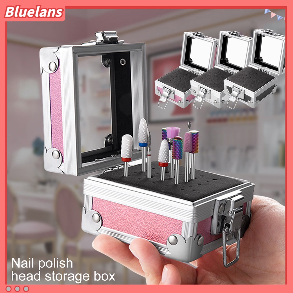 [BLM] Manicure Drill Bits Stand Transparan Top Drop-proof Safety Latch Design 25slot Nail Drill Bit Brush Tempat Penyimpanan Pasokan Salon Kuku