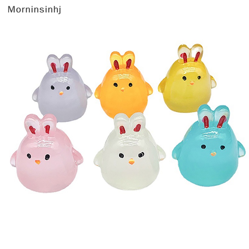 Mornin Ornamen Resin Kelinci Tiga Dimensi Bercahaya Kartun Bunny Doll Micro Landscape Dekorasi Rumah Boneka Mainan DIY Bahan id