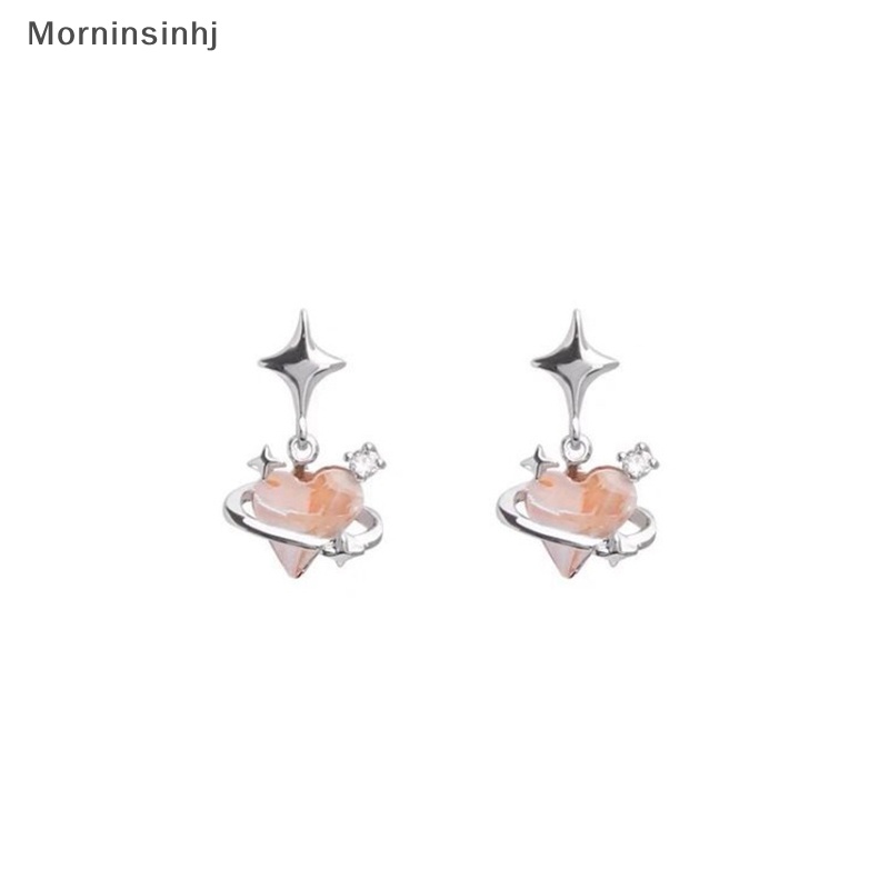 Mornin 6Pcs/set Pink Kristal Opal Peach Hati Salib Bintang Drop Anting Untuk Wanita Fashion Logam Cair Earrings Jewelry id