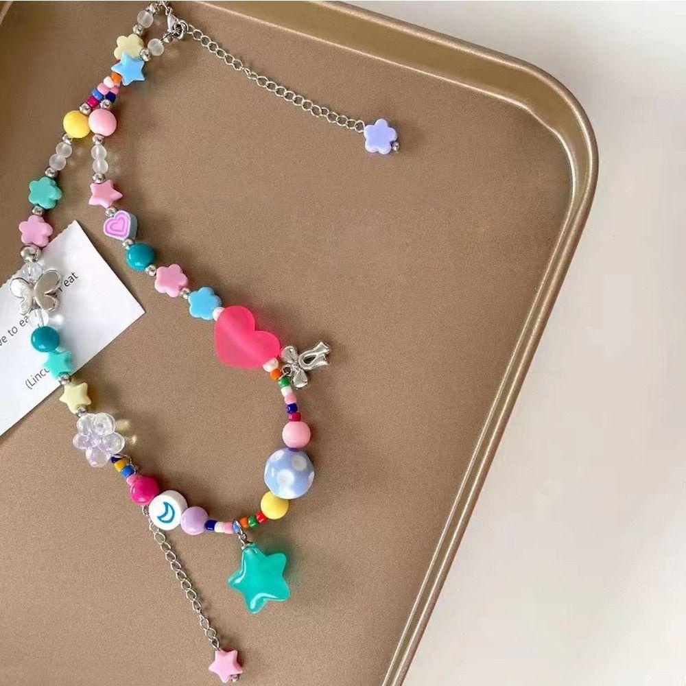 Mxbeauty Dopamin Gadis Kalung Trendi Pesona Hati Resin Bintang Tergantung Gadis Hadiah Permen Warna Gelang