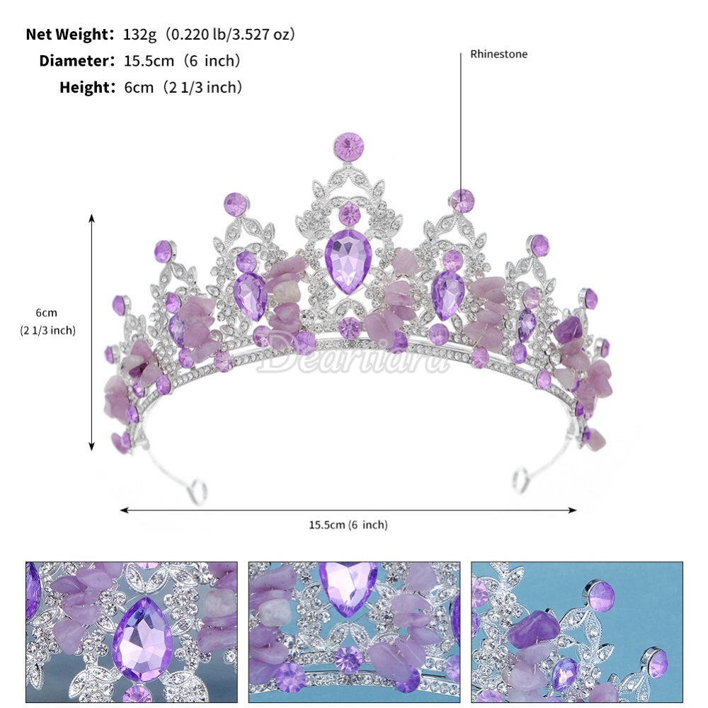 Aksesoris Mahkota Hiasan Kepala Pernikahan Pengantin Eropa Dan Amerika Kristal Ungu Alami Buatan Tangan Bride Crown