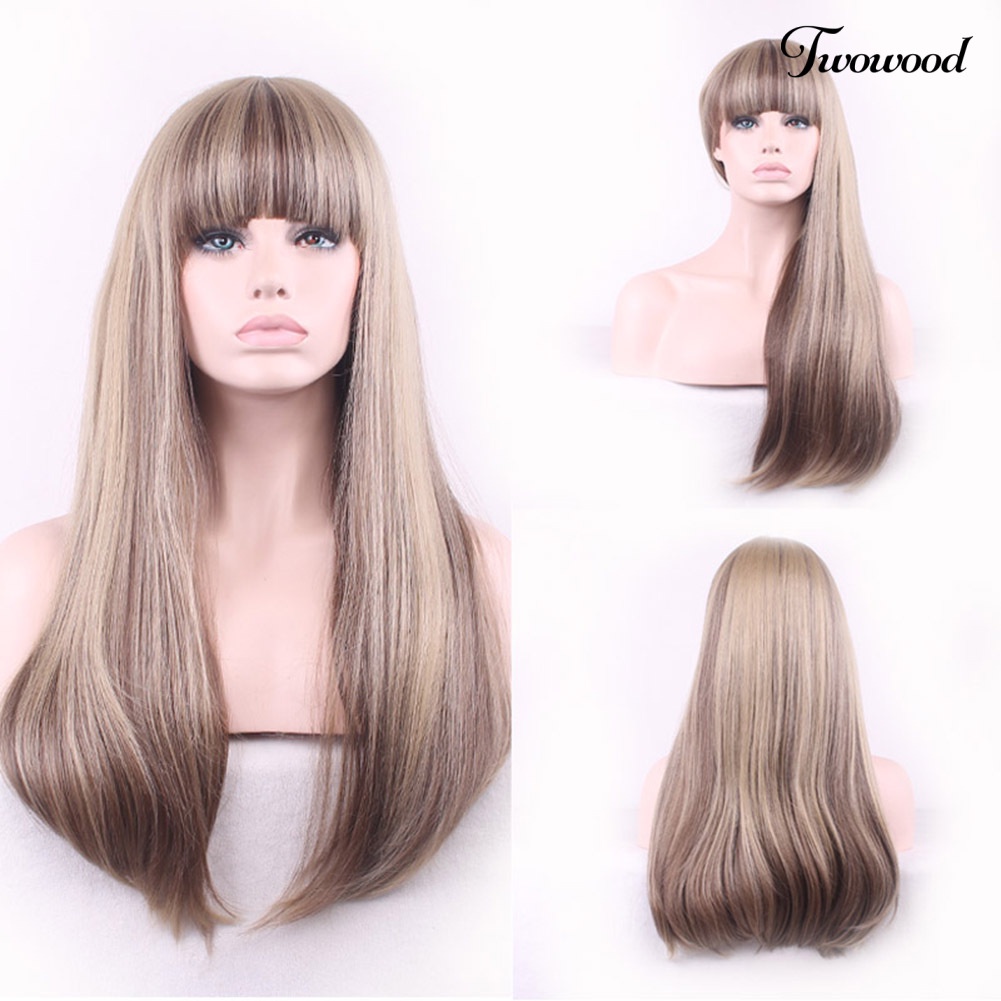 Twowood Lady Fashion Rapi Poni Panjang Lurus Full Wig COSPLAY Pesta Club Hair Decor