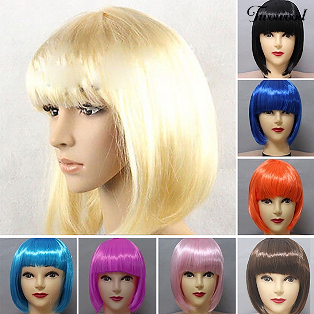 Wig Rambut Imitasi Duakayu Stylish Full Gantung Pendek Warna Solid Untuk Klub Malam
