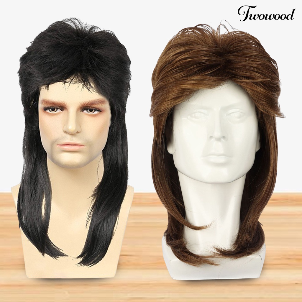 Twowood Wig Pria Amerika Nyaman Mudah Dipakai Berbulu Tahan Panas Fashion Kosmetik Alat Suhu Tinggi Sutra Pria Gaya Rock Wig Pendek Untuk Pesta