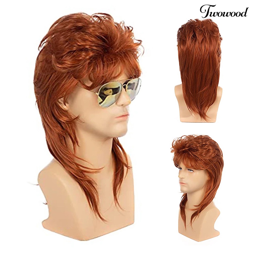 Twowood Wig Panjang Dyed Mudah Dipakai Berbulu Tahan Panas Fashion Role Play Props Suhu Tinggi Sutra Orange Rambut Panjang Pria Wig Untuk Kehidupan Sehari-Hari