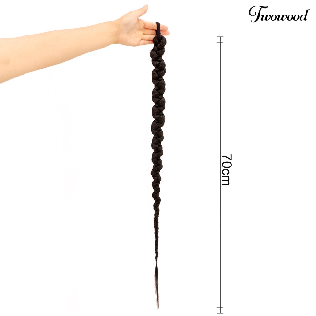 Twowood Wanita Wig Realistis Halus Lembut Alami Peregangan Tinggi Hairband Styling Rambut Meningkatkan-Volume Rambut Tinju Panjang Kepang Kuncir Hitam Wig Gadis Pasokan