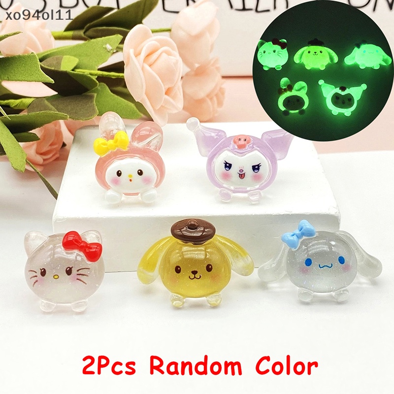 Xo 2Pcs Luminous Sanrio Ornamen Kartun HelloKitty Kayu Manis Kuromi Boneka Micro Landscape Dekorasi Rumah Boneka Miniatur Mainan OL